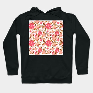 Pastel Color Floral Pattern - Pink Brown White Hoodie